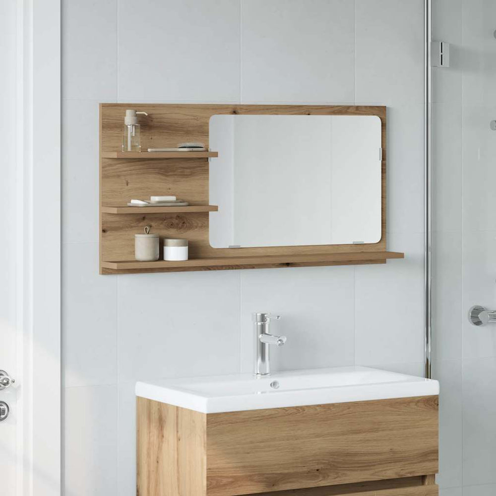 vidaXL Miroir de salle de bain avec étagères Chêne artisan 90x11x45 cm Bois d'ingénierie