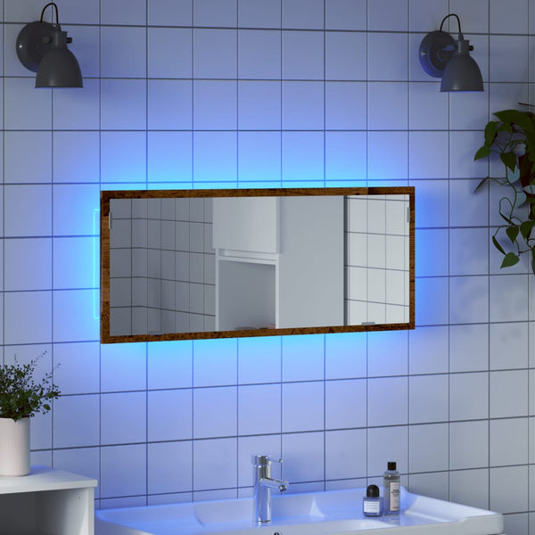 LED Badspiegel Altholz-Optik 100cm