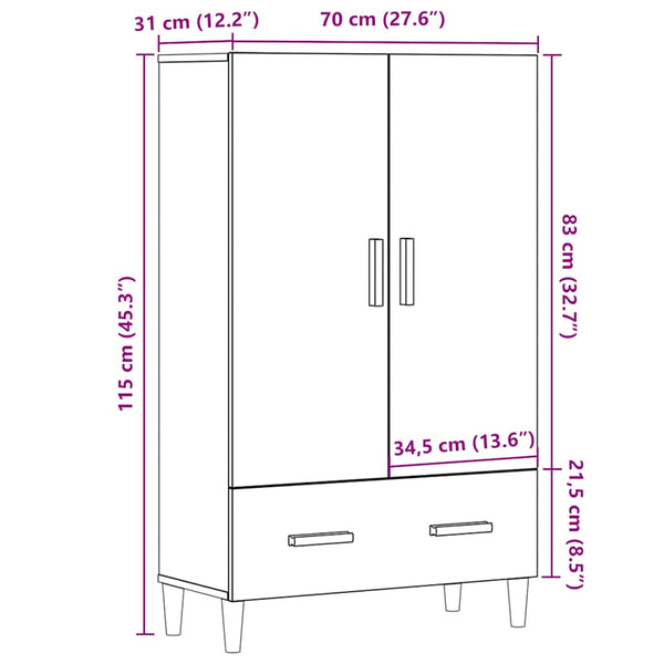 Highboard Altholz-Optik 70x31x115 cm
