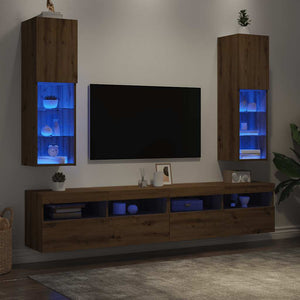 TV-Schränke mit LED-Leuchten, Artisan-Eiche, 2er-Set