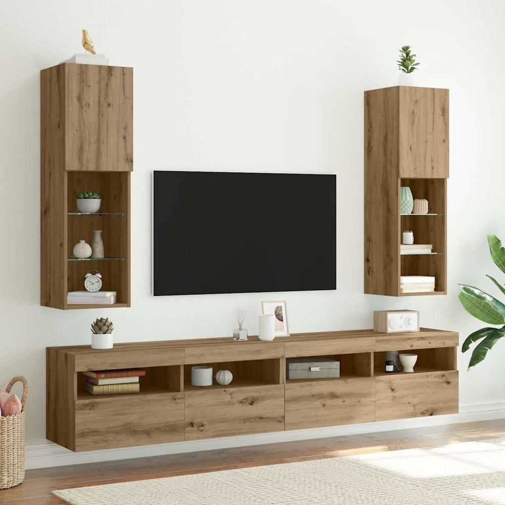 TV-Schränke mit LED-Leuchten, Artisan-Eiche, 2er-Set