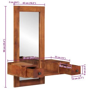 Wandspiegel Akazie mit Schubladen 60x90 cm