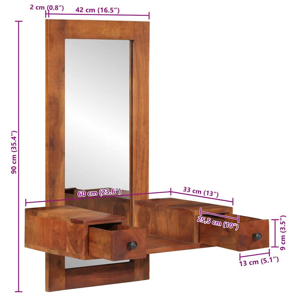 Wandspiegel Akazie mit Schubladen 60x90 cm