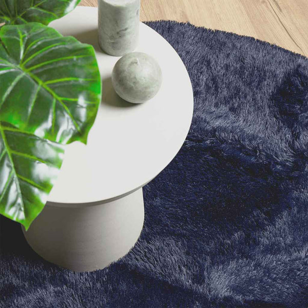 Marineblauer Shaggy Teppich NAVARRA, 120x120 cm