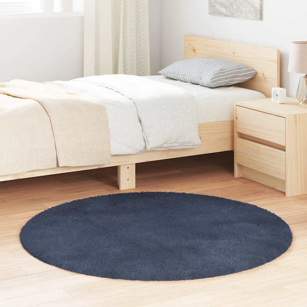 Marineblauer Shaggy Teppich NAVARRA, 120x120 cm