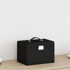 Abschließbares Schmuckkästchen mit Spiegel, 3 Schichten, Schwarz