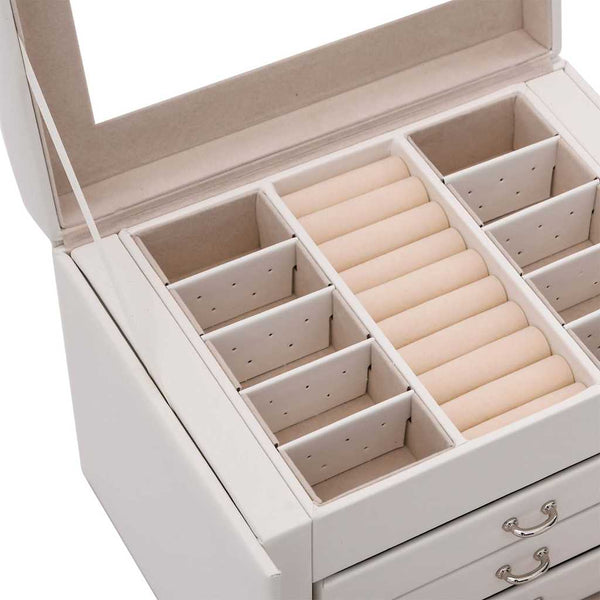 Abschließbares Schmuckkästchen, 4 Schichten, Weiß