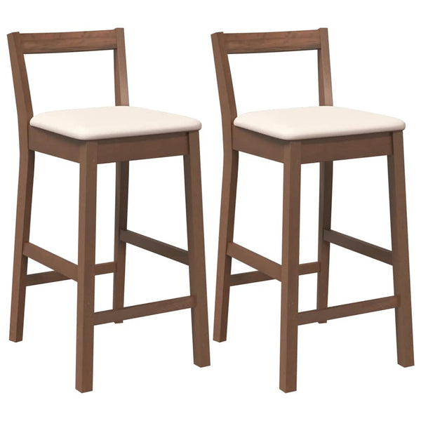 vidaXL Tabourets de bar avec coussins 2 pcs Marron Bois d'hévéa massif
