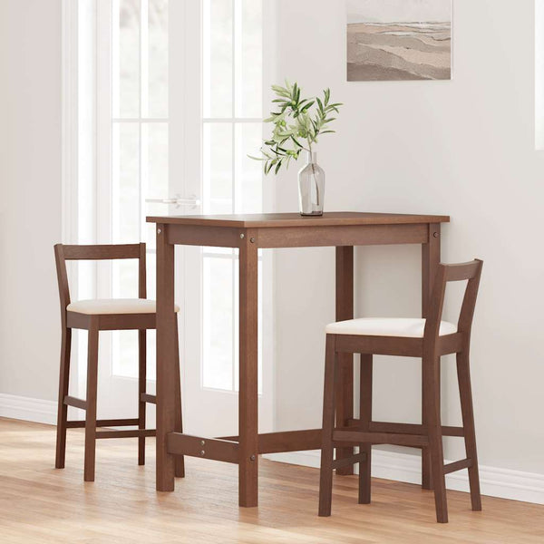 vidaXL Tabourets de bar avec coussins 2 pcs Marron Bois d'hévéa massif