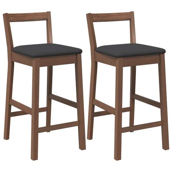 vidaXL Tabourets de bar avec coussins 2 pcs Marron Bois d'hévéa massif