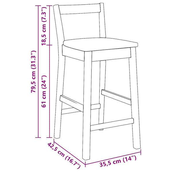 Barhocker 2er Set Weiß Gummibaumholz
