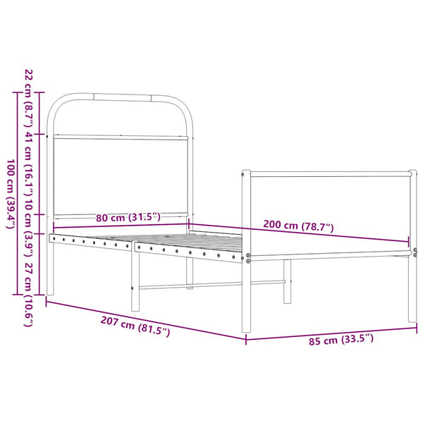 Bettgestell 80x200 cm Braun Eichen-Optik