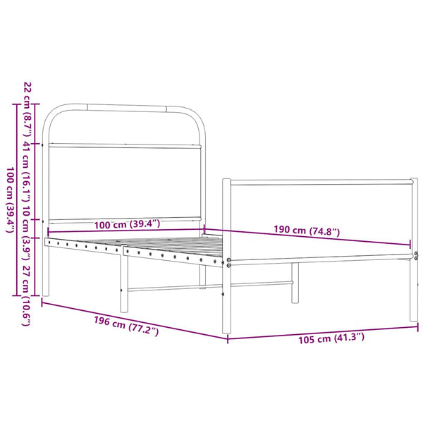 Bettgestell 100x190 cm Braun Eichen-Optik
