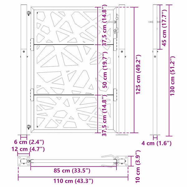 Schwarzes Gartentor 100x125 cm Stahl