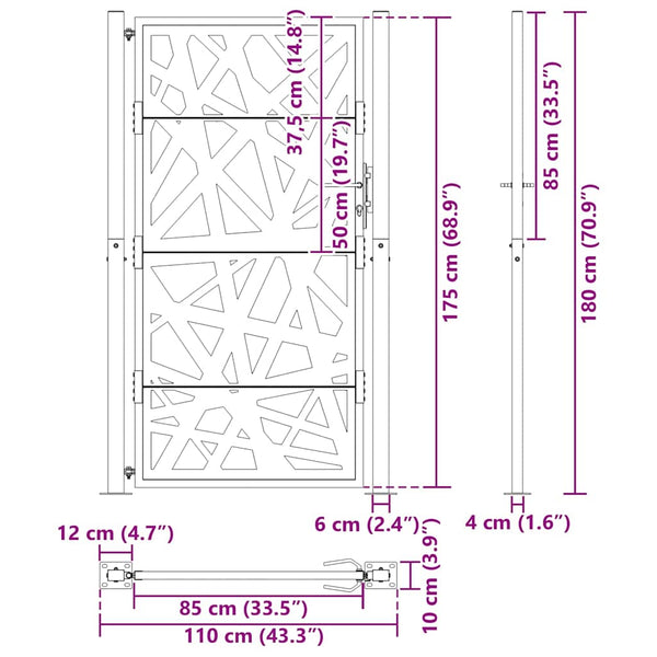 Gartentor Schwarz 100x175 cm Stahl