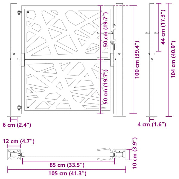 Cortenstahl Gartentor 100x100 cm, Helles Design