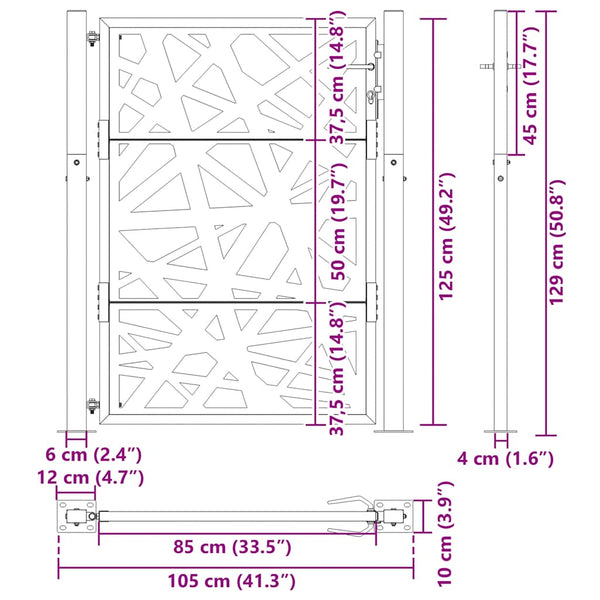 Cortenstahl Gartentor 100x125cm Helles Design
