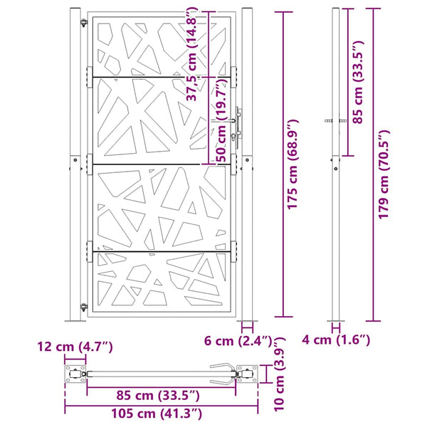 Gartentor Cortenstahl 100x175 cm Helles Design