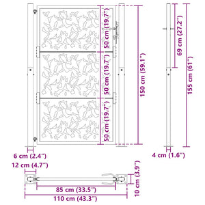Schwarzes Gartentor 100x150 cm Stahlblatt-Design