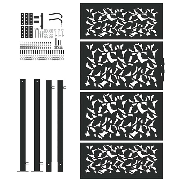Schwarzes Gartentor 100x175 cm Stahlblatt-Design