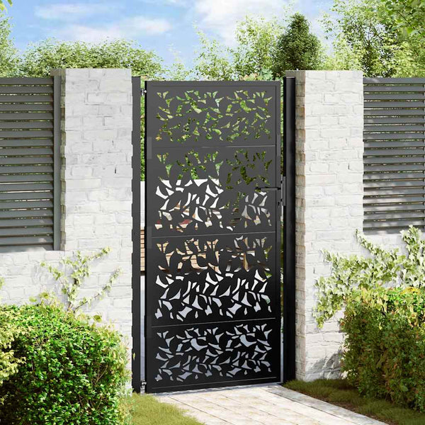 Schwarzes Gartentor 100x175 cm Stahlblatt-Design