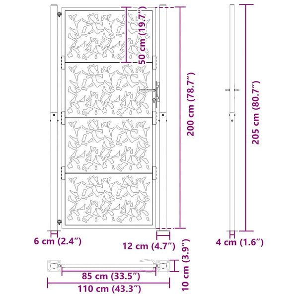 Schwarzes Gartentor 100x200 cm Stahlblatt-Design