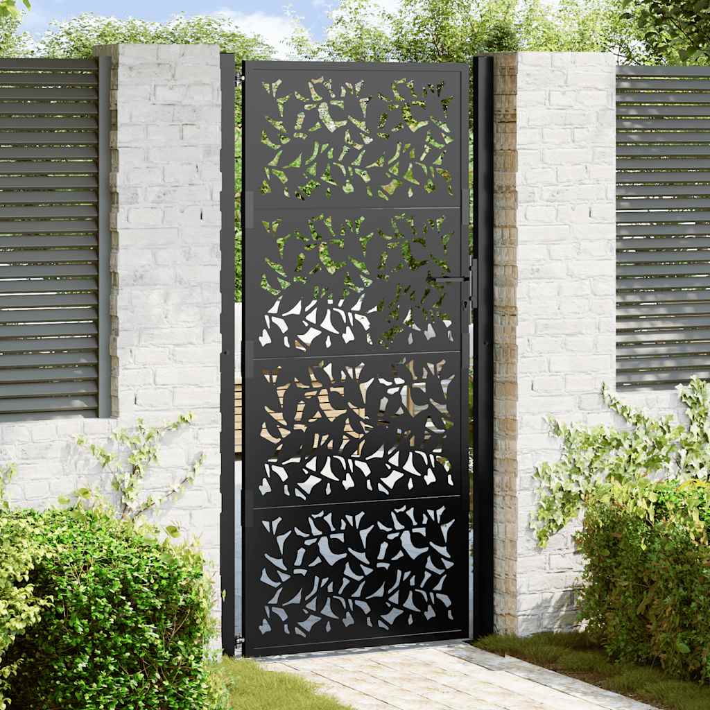 Schwarzes Gartentor 100x200 cm Stahlblatt-Design