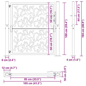 Gartentor 100x100 cm Stahl Blattdesign