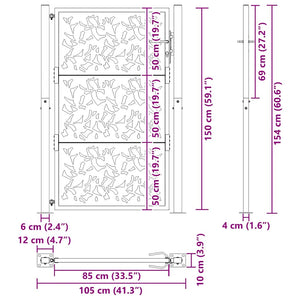Gartentor 100x150 cm Stahl Blattdesign