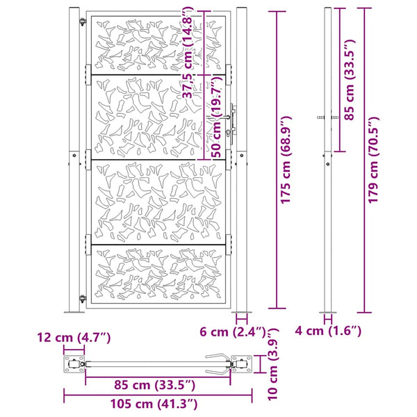 Gartentor 100x175 cm Stahl Blattdesign