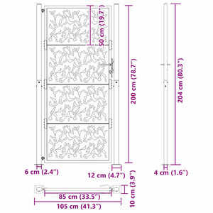 Gartentor 100x200 cm Stahl Blattdesign