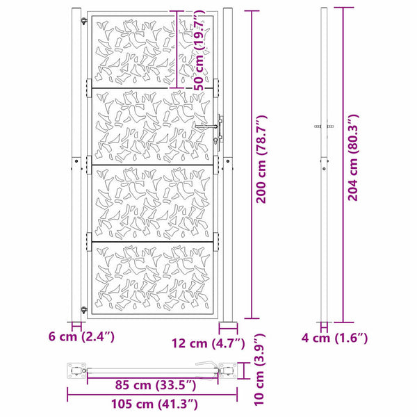 Gartentor 100x200 cm Stahl Blattdesign