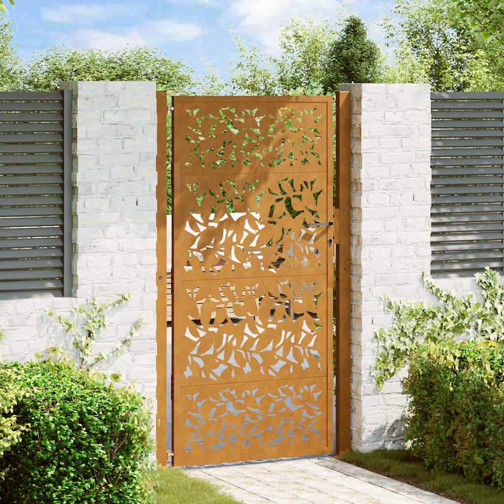 Gartentor 100x200 cm Stahl Blattdesign