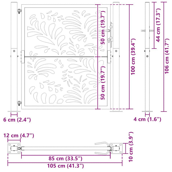 Gartentor Schwarz 100x100 cm Stahl Wellen-Design