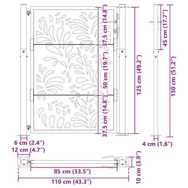 Gartentor Schwarz 100x125 cm Stahl Wellendesign