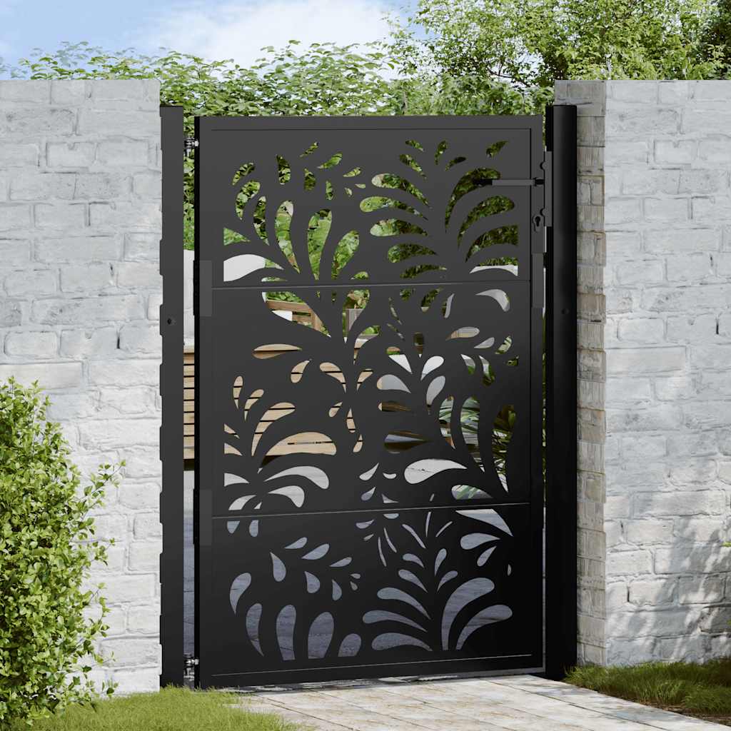 Gartentor Schwarz 100x125 cm Stahl Wellendesign