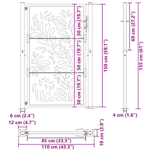 Schwarzes Gartentor 100x150 cm Stahl Wellendesign
