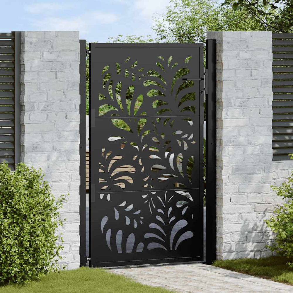 Schwarzes Gartentor 100x150 cm Stahl Wellendesign