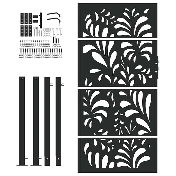 Schwarzes Gartentor 100x175 cm Stahl Wellendesign