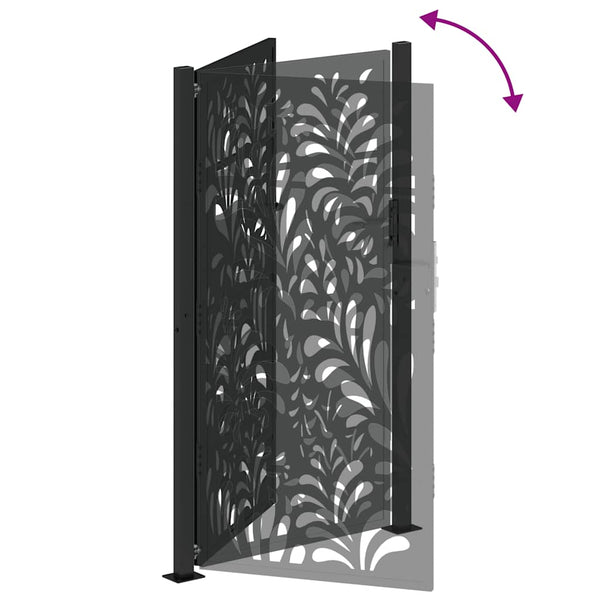 Schwarzes Gartentor 100x175 cm Stahl Wellendesign