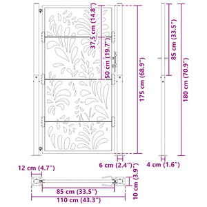 Schwarzes Gartentor 100x175 cm Stahl Wellendesign
