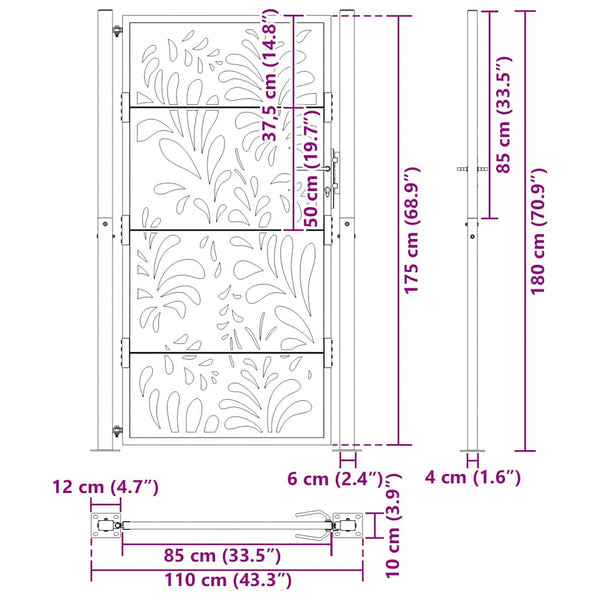 Schwarzes Gartentor 100x175 cm Stahl Wellendesign