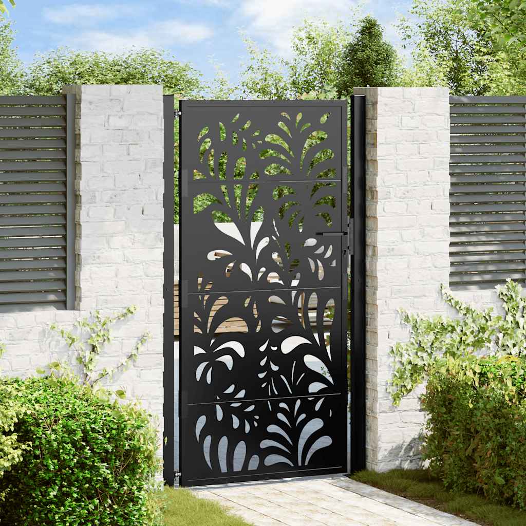 Schwarzes Gartentor 100x175 cm Stahl Wellendesign