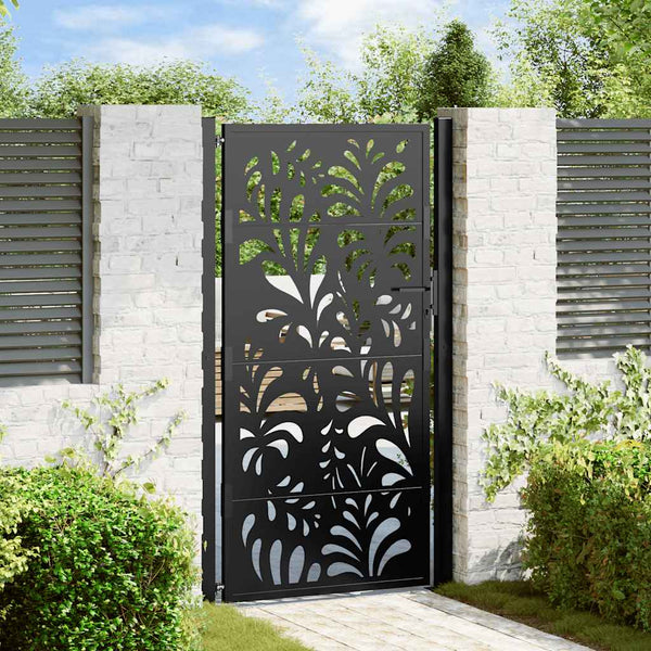 Schwarzes Gartentor 100x175 cm Stahl Wellendesign
