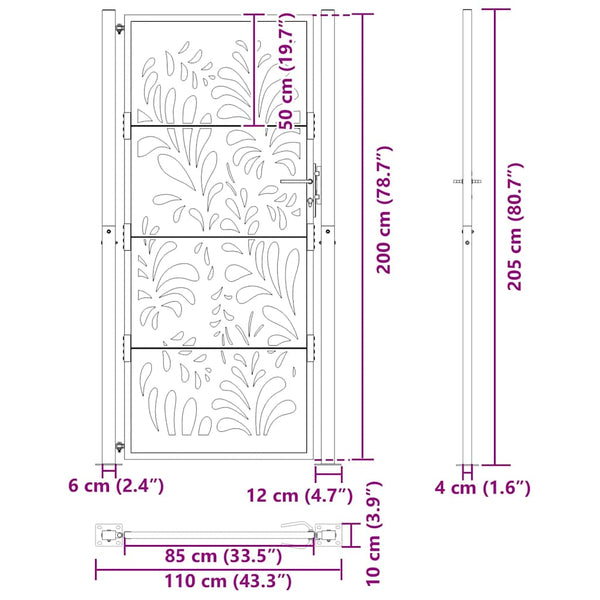 Schwarzes Gartentor Stahl Wellendesign 100x200 cm