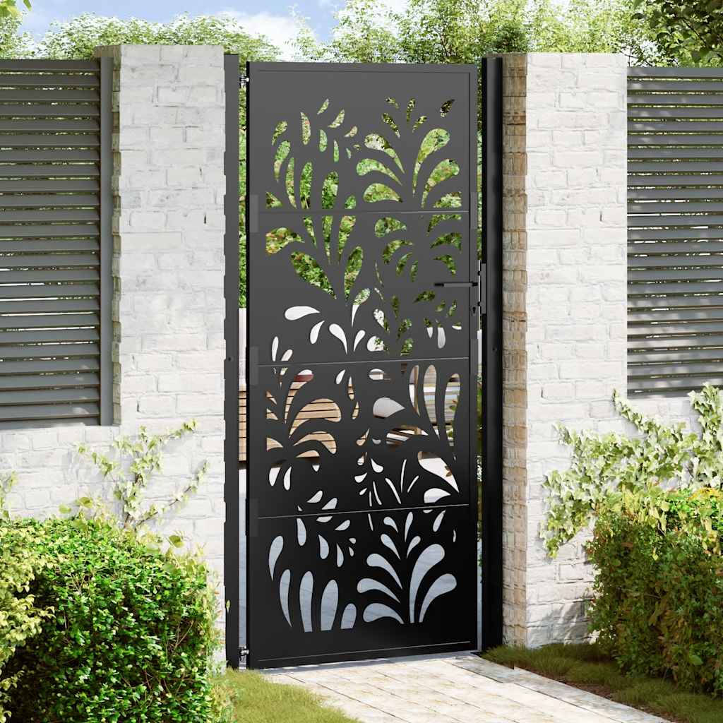 Schwarzes Gartentor Stahl Wellendesign 100x200 cm