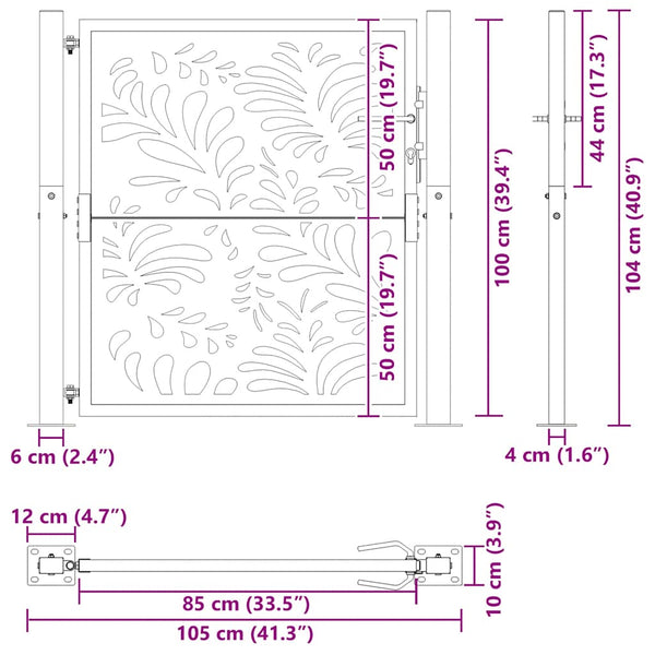 Gartentor 100x100 cm Cortenstahl Wellendesign