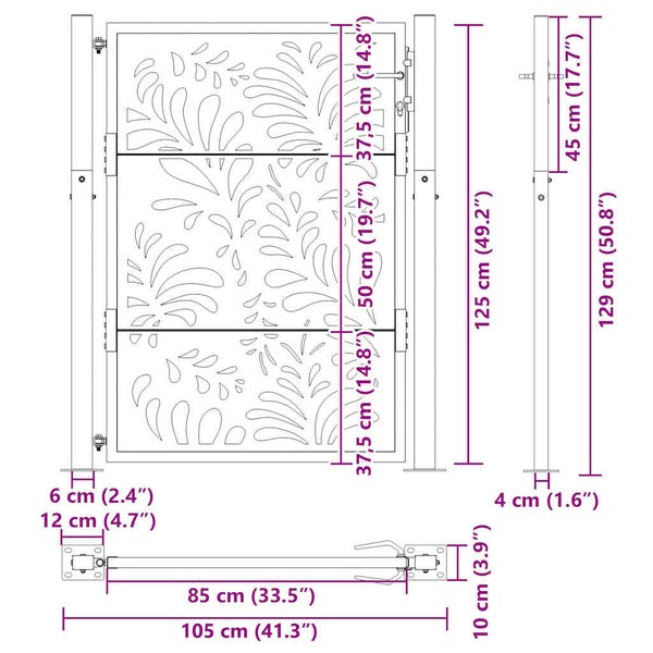 Gartentor Verwitterungsstahl 100x125cm Wellendesign