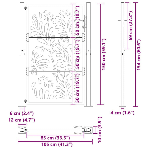Gartentor Verwitterungsstahl 100x150cm Wellendesign
