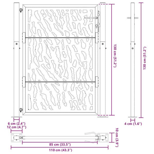 Schwarzes Gartentor Stahl 100x125 cm Trace Design